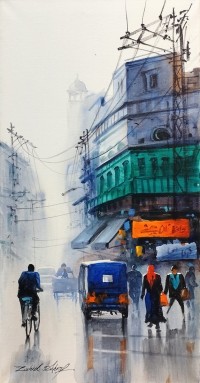 Zahid Ashraf, 12 x 24 inch, Watercolor On Canvas, Cityscape Painting, AC-ZHA-054